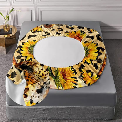 AILONEN Leopard Fitted Sheet Set for Boys, 3 Pieces Twin Yellow Sunflower and Animal Cheetah Leopard Printed Fitted Sheet Set for Kids Adults,1 Fitted Sheet with 2 Pillowcases