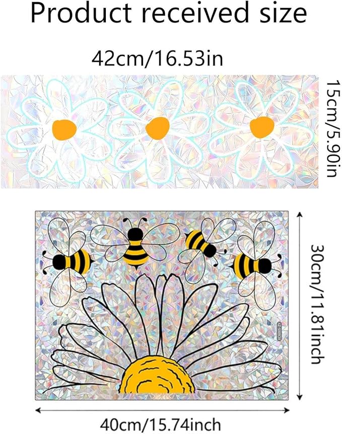8Pcs Rainbow Window Clings,Bee Flowers Suncatcher Sticker for Window,Window Cings for Glass Windows,Bird Deterrent for Windows (Bee Flowers)