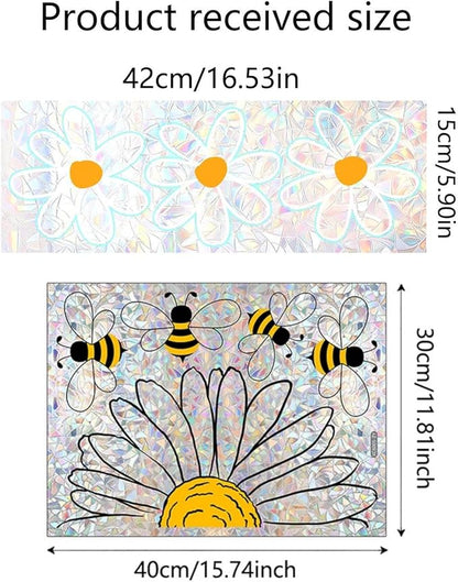 8Pcs Rainbow Window Clings,Bee Flowers Suncatcher Sticker for Window,Window Cings for Glass Windows,Bird Deterrent for Windows (Bee Flowers)