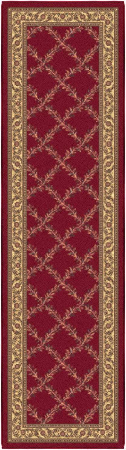 Ottomanson Machine Washable Trellis Design Non-Slip Rubberback 2x7 Modern Runner Rug for Hallway, Kitchen, Living Room, Bedroom, 1'10" x 7', Red Trellis