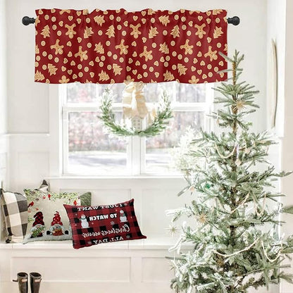 Christmas Valance Kitchen Curtains,Red Merry Christmas Gingerbread Man Cookies Window Treatments Short Curtain,Winter Holiday Decorations Rod Pocket Toppers for Bedroom/ Living Room,1 Panel-54" X 18"