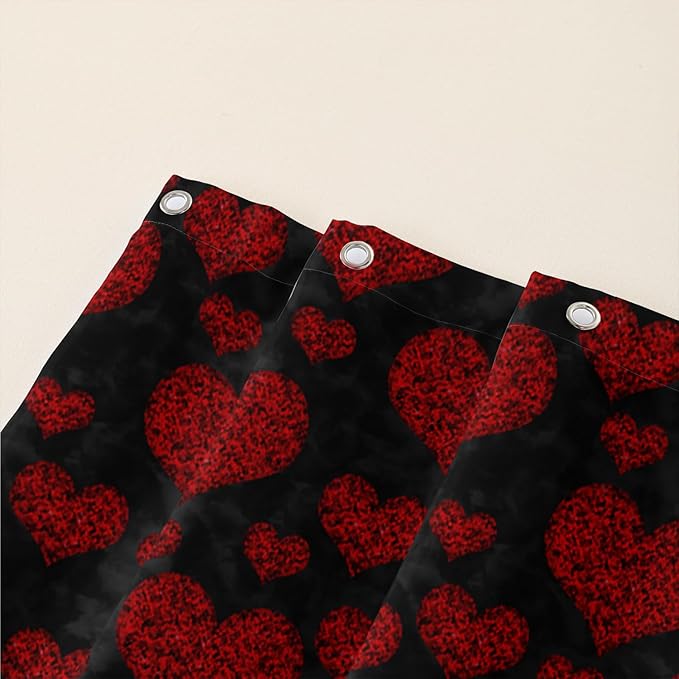 AILONEN Red Rose Shower Curtain for Bathroom, Romantic Flower Rose 3D Printed Valentine Wedding Bathroom Decor Hearts Curtain,72" W*84" H Polyester Waterproof Bath Curtain with 12 Hooks