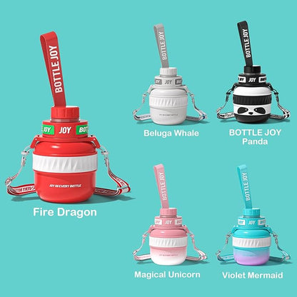 Stainless-Steel Water Bottle: Kids Water Bottle,Leakproof Lid, Perfect Sip, Double Insulated, Eco-Friendly, Dishwasher Safe & Stylish Strap, Gifts for Kids (Fire Dragon, 16 oz)