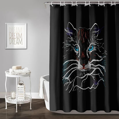 AILONEN Cat Shower Curtain for Kids Teens,Colorful Line Cat Bath Curtain for Bathroom,Animal Polyester Waterproof with 12 Plastic Hooks 72" W*78" H
