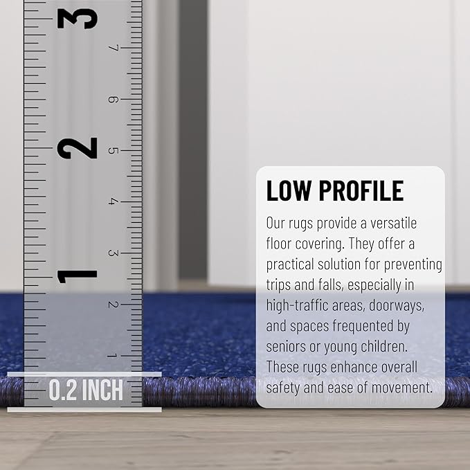 Machine Washable Modern Solid Design Non-Slip Rubberback 2x5 Traditional Runner Rug for Hallway, Kitchen, Bedroom, Entryway, 20" x 59", Navy