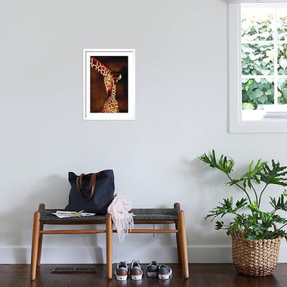 Framed Wall Art Prints Giraffe and Baby by Lantern Press, Animals Decor, 12" x 18", White Frame with White Mat