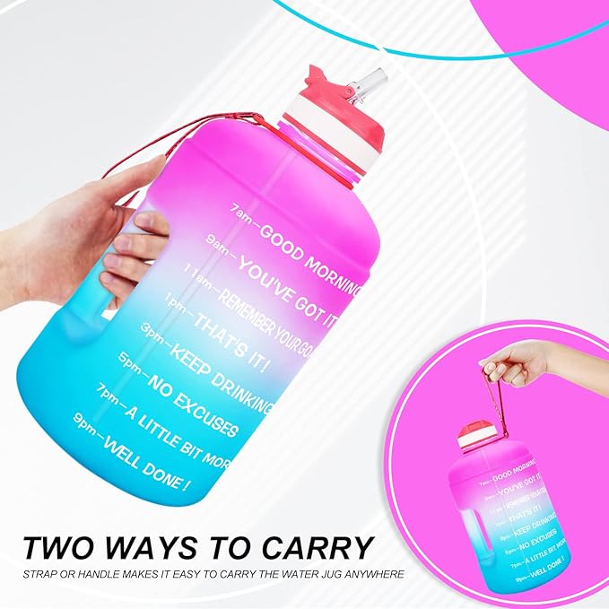 QuiFit Motivational Gallon Water Bottle - with Straw & Time Marker BPA Free Large Reusable Sport Water Jug with Handle for Fitness Outdoor Enthusiasts Leak-Proof