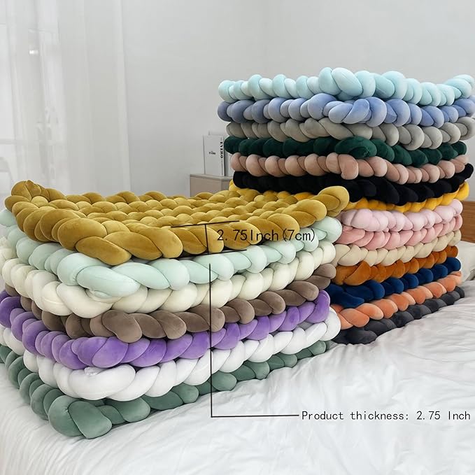 XHJRI Thickened Braided Knot Seat Mat, Knotted Floor Decorative Cushion, Handmade Baby Infant Playing Pad Nursery Rug (27.5 * 31.5 Inch,Light Green)