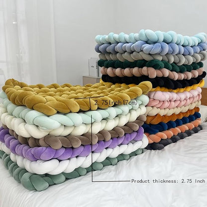 XHJRI Thickened Braided Knot Seat Mat, Knotted Floor Decorative Cushion, Handmade Baby Infant Playing Pad Nursery Rug (27.5 * 31.5 Inch,Dark Green)