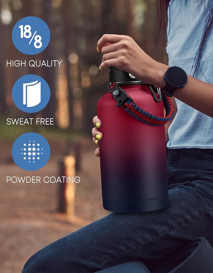64oz Stainless Steel Water Bottle with Straw - Leakproof Insulated Metal Flask for Hiking Camping