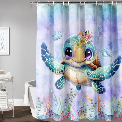 AILONEN Sea Turtle Shower Curtain for Kids Boys Girls,Cute Turtle Kids Bath Curtain Ocean Animal Tie Dye Shower Curtain 72" W*72" H Women Bathroom Curtain Polyester Waterproof Curtain with 12 Hooks