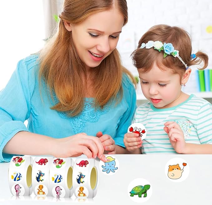 4 Roll/500 PCS Animal Stickers Ocean Animal Stickers School Supplies Incentives Roll Sticker Animal Party Favor Stickers