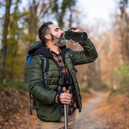 22 oz Double Wall Vacuum Insulated Stainless Steel Water Bottle with Spout Lid BPA Free (BLACK, 22 OZ)