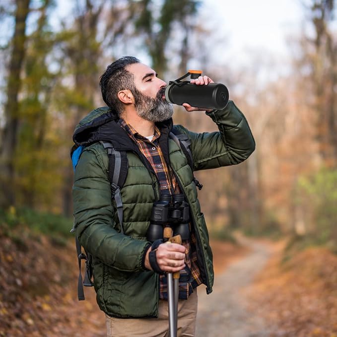24 oz Double Wall Vacuum Insulated Stainless Steel Water Bottle with Spout Lid BPA Free (BLACK, 24 OZ)
