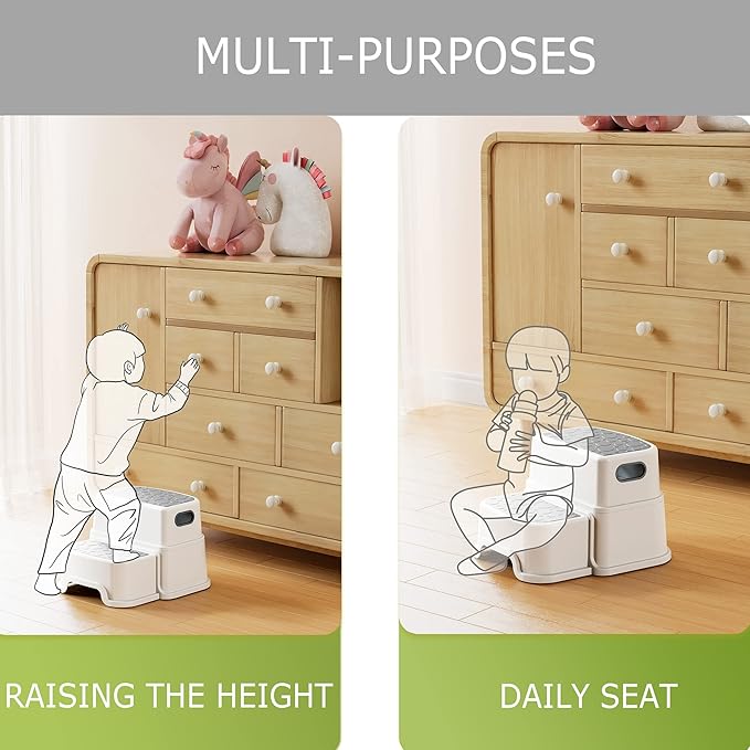 HOMKO 2 Step Kids Toddler Potty Training Step Stool for Bathroom Kitchen Sink and Toilet Anti-Slip Potty Stools, 3 in 1 Independent Stepping Stool, Grey…