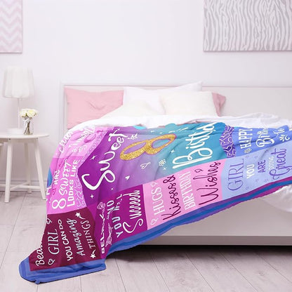 8 Year Old Girl Birthday Gifts Blanket, 8 Year Old Girl Gifts, Birthday Gifts for 8 Year Old Girls, 8th Birthday Decorations for Girls, Eight Year Old Girl Birthday Gifts 60"X50"