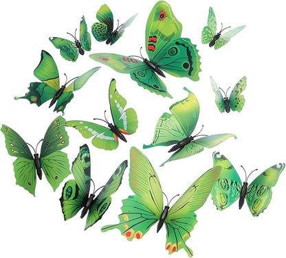 uxcell 120Pcs 3D Beautiful Butterfly Removable DIY Wall Stickers for Bedroom TV Background Decorations, Green