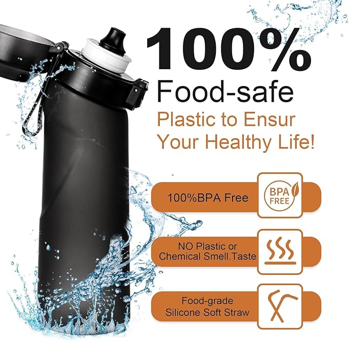 Air Water Bottle 12 Flavor Pods Up 22oz Fruit Fragrance Scented Water Cup BPA Free 0% Sugar For Outdoor Sports,Gifts From Friends (1 bottle Matte Black+12 scent pods)
