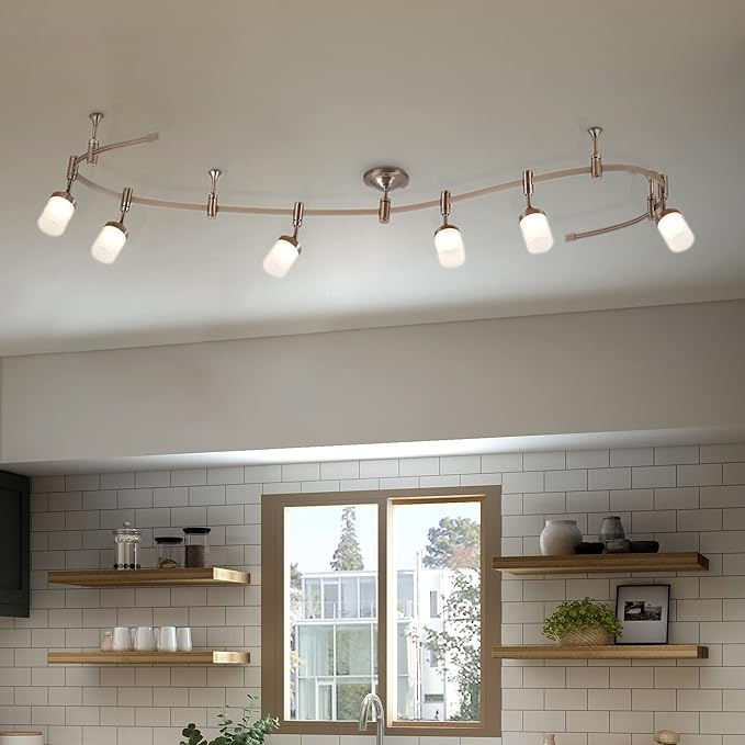 Catalina Lighting 96" 6-Light Integrated LED Flex Track Spotlight Ceiling Light, Brushed Nickel, for Kitchen, Living Room, Home Lighting