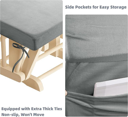 5 PCS Velvet Glider Rocker Replacement Cushions with Side Storage Pocket, Thickened & Supportive Cushions Set for Indoor Nursery Rocking Chair, Llight Grey