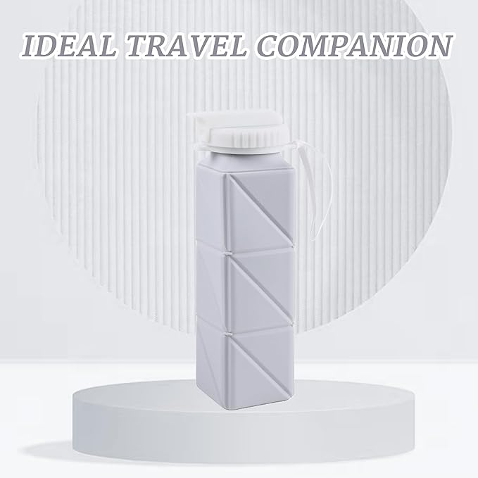 EOBTAIN Collapsible Watter Bottle for Traveling Grey Silicone Foldable Water Bottles with Straw,Portable Lightweight and BPA Free Reusable Water Bottle Cup for Camping Hiking,Leakproof