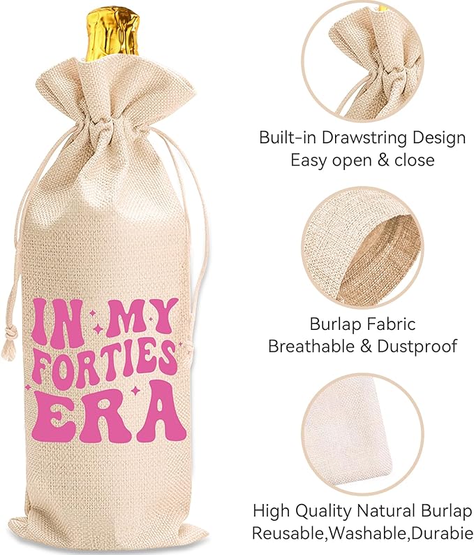 40th Birthday Wine Bag Gifts for Her,40th Wine Bag With Drawstring,Unique Birthday Wine Bag Gifts,Birthday Decorations