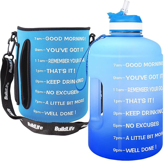 QuiFit Motivational Gallon Water Bottle - with Straw & Time Marker BPA Free Large Reusable Sport Water Jug with Handle for Fitness Outdoor Enthusiasts Leak-Proof