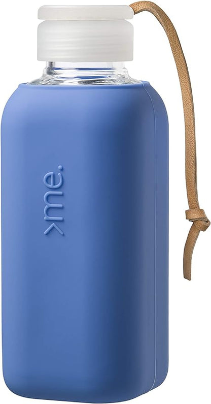 Y1 Borosilicate Glass Water Bottles, Clear Bottle, Reusable, BPA Free, Tumbler, Dishwasher Safe, Drink Container, Silicone Sleeve, Easy-Off Lid, Hot and Cold Liquid, Royal Blue 20oz