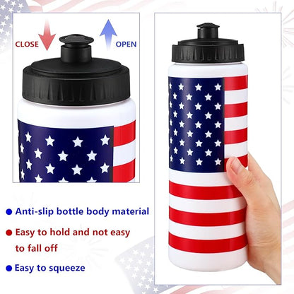 Honeydak Sports Squeeze Water Bottles Patriotic Water Bottles 20oz American Flag Water Bottles with Pull Top Cap Reusable Plastic Water Bottles for Fitness Camping Sports Outdoor Activity Gym
