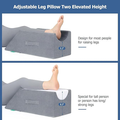 Adjustable Leg Elevation Pillows for Swelling After Surgery - Elevated Pillows for Legs - Leg Support Pillow - Portable Knee Wedge Pillow to Elevate Knee/Leg/Feet