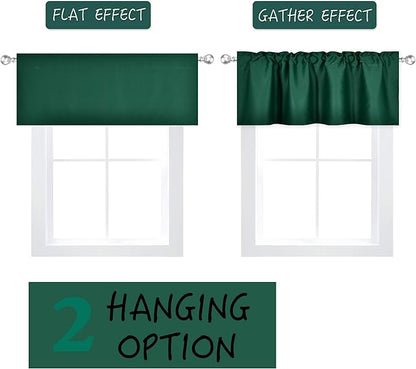 Deep Green Valance for Windows 42x18 Inch Solid Thermal Insulated Blackout Rod Pocket Kitchen Short Curtain Toppers Valance for Bathroom Living Room 1 Panel