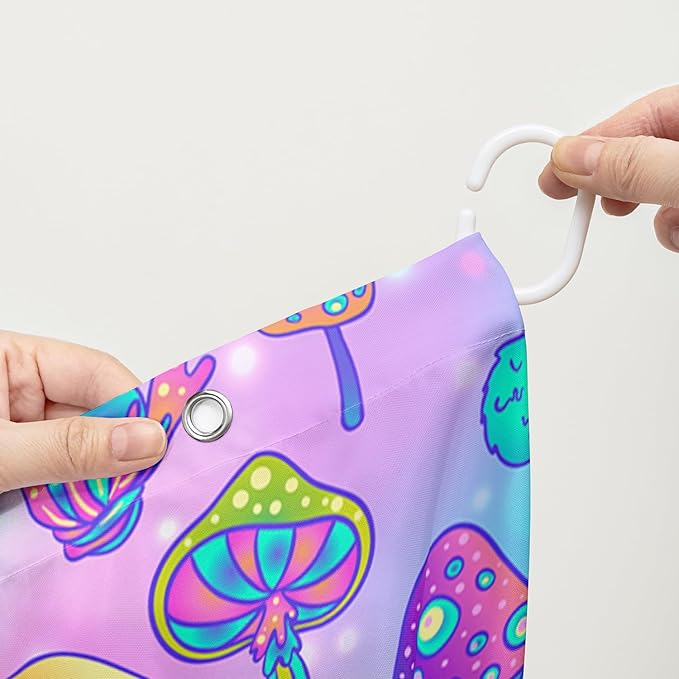 AILONEN Mushroom Shower Curtain for Bathroom,Blue Purple Mushroom Bath Curtain,Cute Cartoon Magic Fungus Decor Bathroom Curtain with 12 Plastic Hooks, 36" W x 72" H
