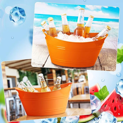 6 Pieces Ice Buckets Bulk, Plastic Ice Buckets with Handles, Oval Storage Tub, Large Capacity Ice Drink Bucket for Party Bar Wine Beer Champagne Beverage Bottle Cooler (Orange,4.5 Liter)