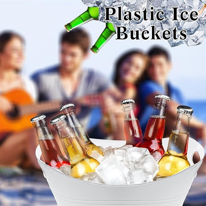 24 Pcs White Oval Storage Tub with Handles, 4.5L Plastic Ice Bucket Wine Beer Champagne Bottle Drink Cooler Tub for Parties Beverage, Storage Basket