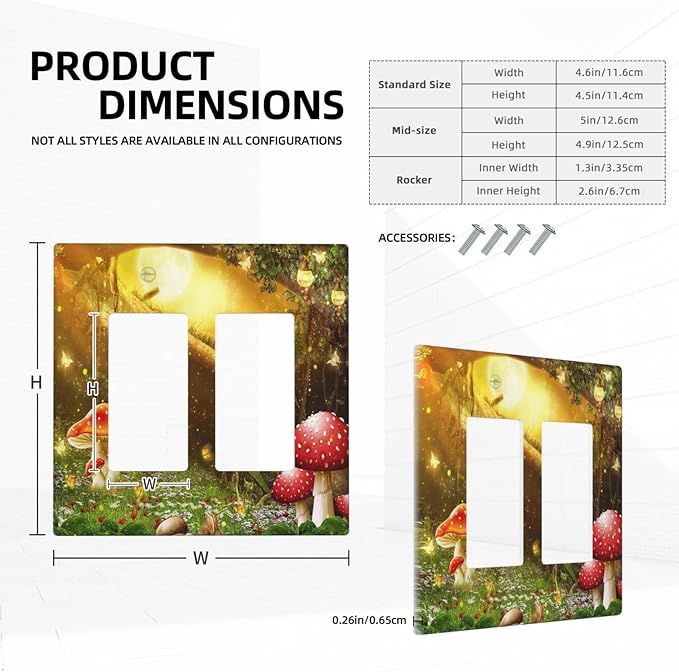 Red Mushroom Forest Fairy Moon Butterfly 2 Gang Rocker Decora Bohemian Light Switch Covers Decorative Dual Outlet Covers Wall Plate Electrical Faceplate Switchplate GFCI for Kidroom Nursery