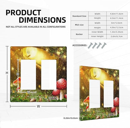 Red Mushroom Forest Fairy Moon Butterfly 2 Gang Rocker Decora Bohemian Light Switch Covers Decorative Dual Outlet Covers Wall Plate Electrical Faceplate Switchplate GFCI for Kidroom Nursery