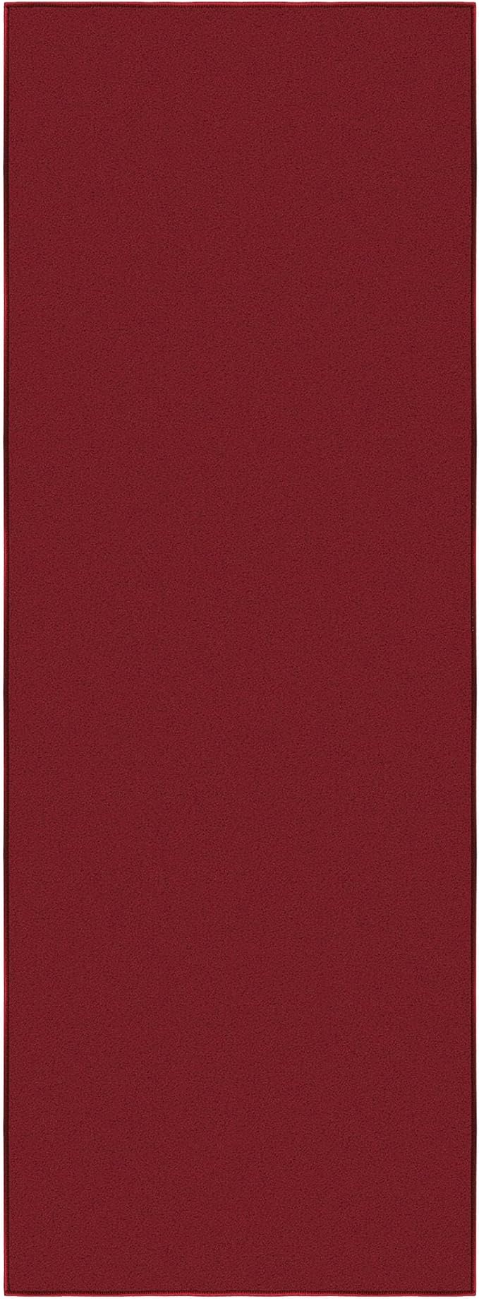 Machine Washable Modern Solid Design Non-Slip Rubberback 2x6 Traditional Runner Rug for Hallway, Kitchen, Bedroom, Living Room, 2'2" x 6', Red