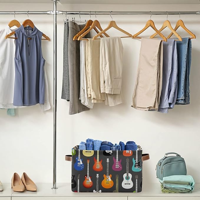 Modern Guitar Storage Basket Music Storage Box Bin Large Laundry Organizer Basket for Bathroom Nursery Kitchen Clothes Toys Newspaper 1PC
