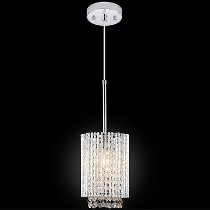 Mini Crystal Pendant Lighting 1 Light Modern Hanging Light Fixtures Small Cylinder Chrome Chandelier for Kitchen Island Dining Room