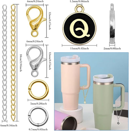 6PCS Letter Charm Accessories for Stanley Cup, Name ID Letter Handle Charm for Stanley Handle Identification Letter Pendant Handle Decoration for Stanley Tumbler Charms (Letter Q)