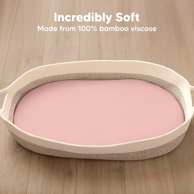 2-Pack Baby Bassinet Sheets Girl, Boy - Viscose Derived from Bamboo Fitted Bassinet Sheets Compatible with Halo Bassinest Swivel Sleeper, Baby Delight, Graco Bedside Bassinet Mattress Sheet (Rose)