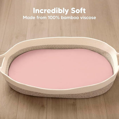 2-Pack Baby Bassinet Sheets Girl, Boy - Viscose Derived from Bamboo Fitted Bassinet Sheets Compatible with Halo Bassinest Swivel Sleeper, Baby Delight, Graco Bedside Bassinet Mattress Sheet (Rose)