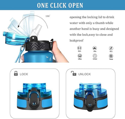 GOPPUS Kids Water Bottle with Straw Spout Lid 10pcs Stickers 12 oz Leak-proof BPA Free Motivational Time Marker Tritan Plastic Water Bottles for Girls Boys School Sports