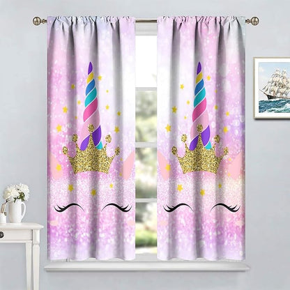 Kids Unicorn Curtains Kids Girls Boys Rainbow Unicorn Pattern Blackout Curtains Bedroom Curtains 55x63 Inches 2 Panels