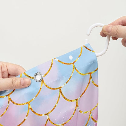 AILONEN Mermaid Shower Curtain,Cute Black Girls Mermaid Bath Curtain for Kids Girls,Ocean Fish Pink Mermaid Scale Print Shower Curtain for Bathroom Decor Waterproof with 12 Plastic Hooks, 72" W*78" H