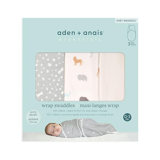 aden + anais, Velboa Baby Wrap, Newborn Wearable Swaddle Blanket,TOG 1.5, 3 Pack, Grey Wild Prairie, 0-3 Months