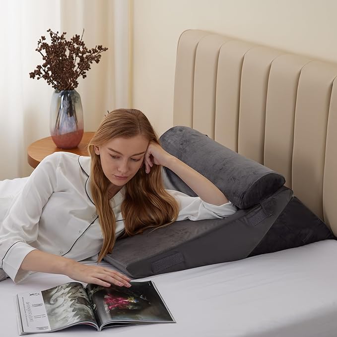 3Pcs Orthopedic Bed Wedge Pillow Set, Foam Wedge Pillow Post Surgery for Back, Leg and Knee Support, Adjustable 9&12 Inch Folding Triangle Pillow for Sleeping, Acid Reflux, Snoring, Velvet