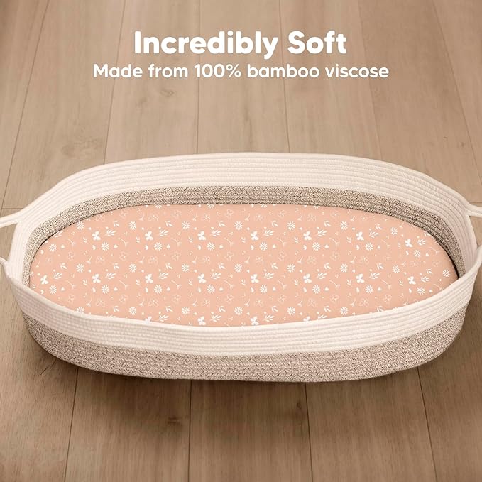 2-Pack Baby Bassinet Sheets Girl,Boy - Viscose Derived from Bamboo Fitted Bassinet Sheets Compatible with Halo Bassinest Swivel Sleeper,Baby Delight,Graco Bedside Bassinet Mattress Sheet (Butterflies)