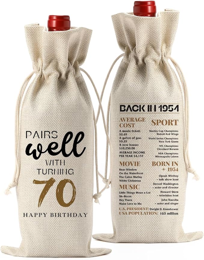 70th Birthday Gifts for Women Men, Gifts for 70 Year Old Woman Grandparents Wine Gift Bag, Wine Accessories Gifts Anniversary 70th Birthday Decorations Wine Bag Wine Bags for Wine Bottles Gifts