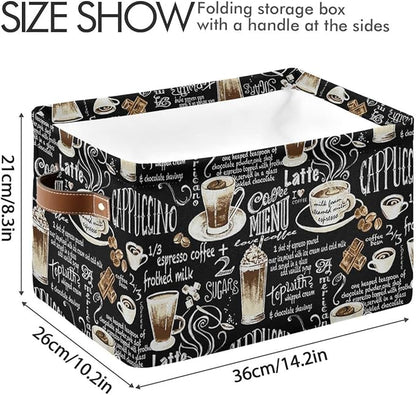 Wamika Black Coffee Beans Storage Basket Fabric Laundry Baskets Cappuccino Latte Chocolate Cocoa Storage Boxes Organizer Bag for Baby Cloth Dog Toy Book Storage Cubes Shelf Closet Bins 16x12x8 Inches